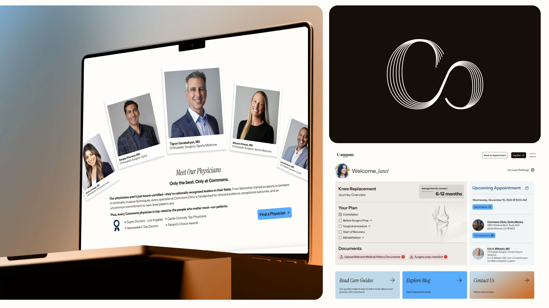 Design mockups: laptop and user profile